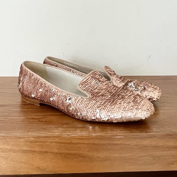 Chanel sequin blush pink CC logo smoking slipper flat loafer 37.5 / US 7.5 - Picture 1 of 13